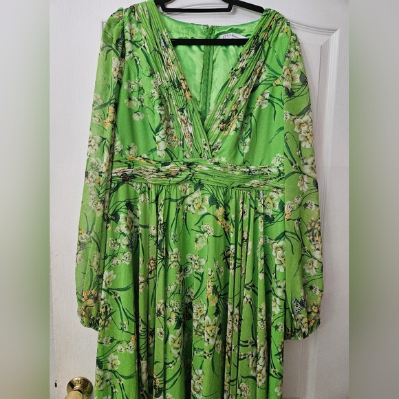 Ienna for Mac Duggal Floral Long Sleeve Chiffon A-Line Gown Sz 14 NWT 56013 - Picture 4 of 14